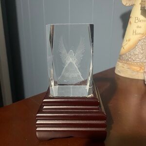 Crystal Angel Figurine with Wooden Base that lights up